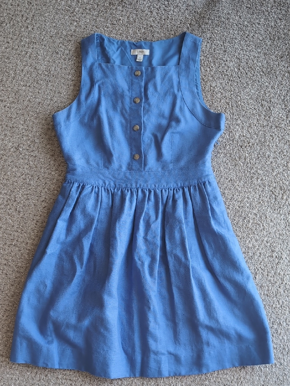 Linen Blue Button-Front Sleeveless Dress